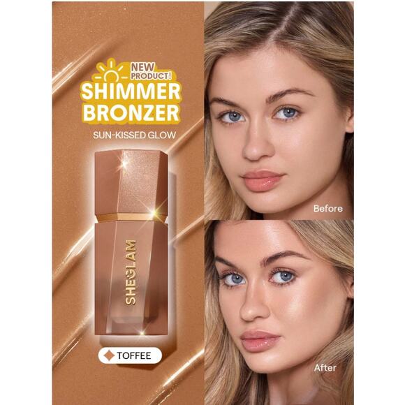 SHEGLAM Liquid Shimmer Bronzer – Toffee | Radiant Glow for Fair to Light Skin - Picture 1 of 10